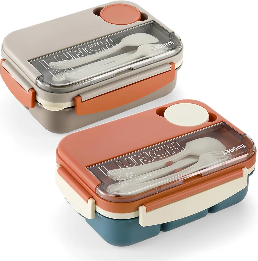 Frcctre 2 Pack Bento Lunch Box, 4 Compartments Salad Lunch Container, Leak Proof, Microwave & Dishwasher Safe