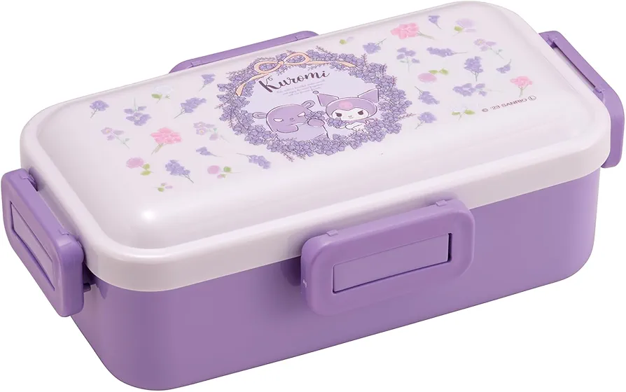 Kuromi Bento Lunch Box (17.92oz)- Cute Lunch Carrier with Secure 4-Point Locking Lid - Authentic Japanese Design - Durable, Microwave and Dishwasher Safe - Floral Wreath