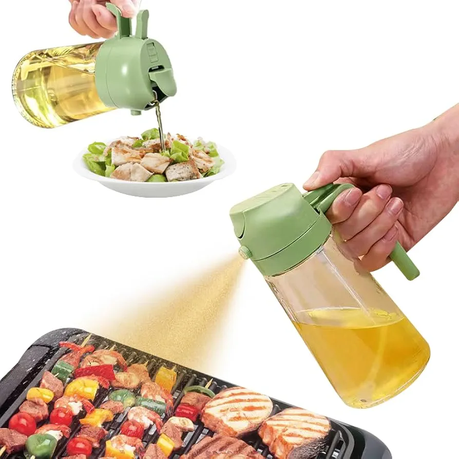 Oil Sprayer for Cooking 2 in 1 Oil Dispenser And Sprayer, 470ml/16.5oz Oil Spritzer Bottle For Kitchen, BBQ, Air Fryer, Baking, Salad