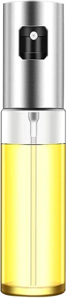 Oil Sprayer Bottle, 100ml Oil Spray Versatile Glass ,Olive Oil Sprayer Mister,Olive Oil Spray for cooking, Oil Sprayer for Air Fryer Salad, BBQ, Kitchen Baking, Roasting 1PC Silver