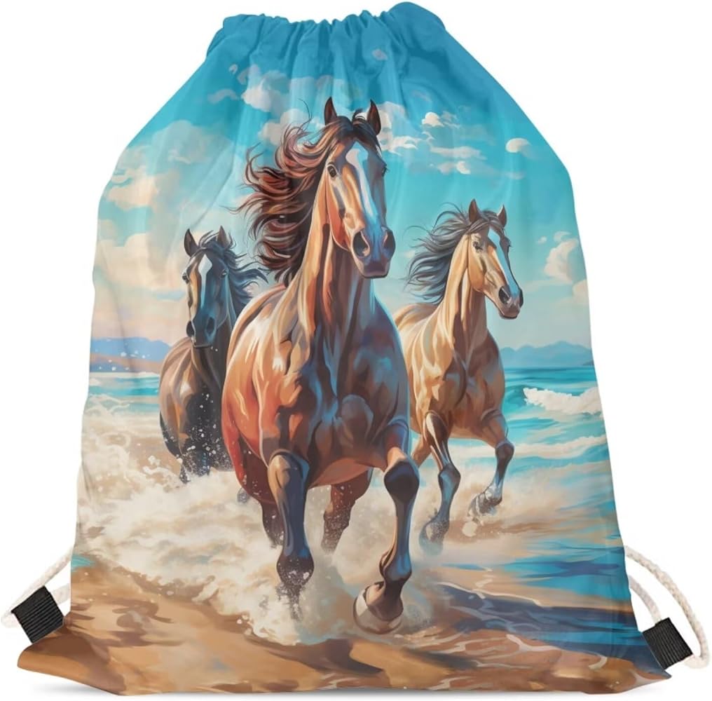 Upetstory Horse Drawstring Backpack Sports Gym Bag Sting Cinch Bags PE Kit Storage Pouch Sackpack Swim Sport Beach Sinch Pack for Outdoor Activities Holidays