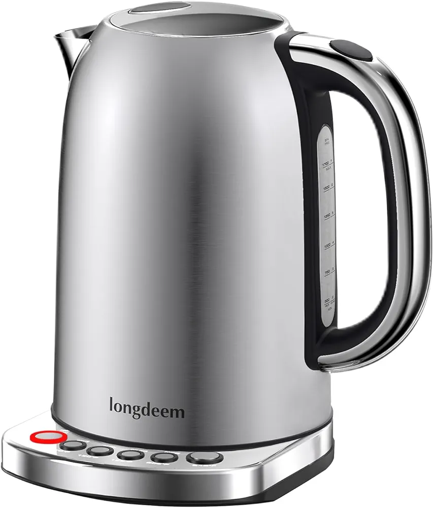 Temp Control Electric Tea Kettle, 1.7L Stainless Steel Water Boiler & Heater, Fast Boiling 1500 Watts, Cordless Kettle with Auto-Shutoff, Boil-Dry Protection, LED Light, Silver