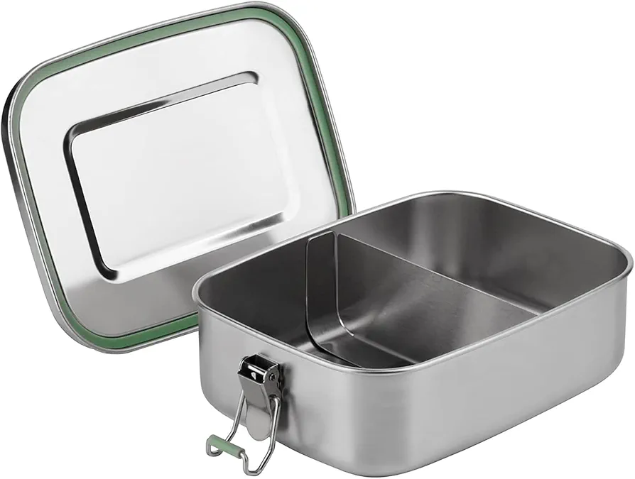Arora Stainless Steel Bento Lunch Box - 1100ml w/Divider, 2 Compartments, Eco & Recyclable Food Container, Leakproof & Dishwasher Safe, BPA Free, On-the-Go Eating Design for Adults & Teens