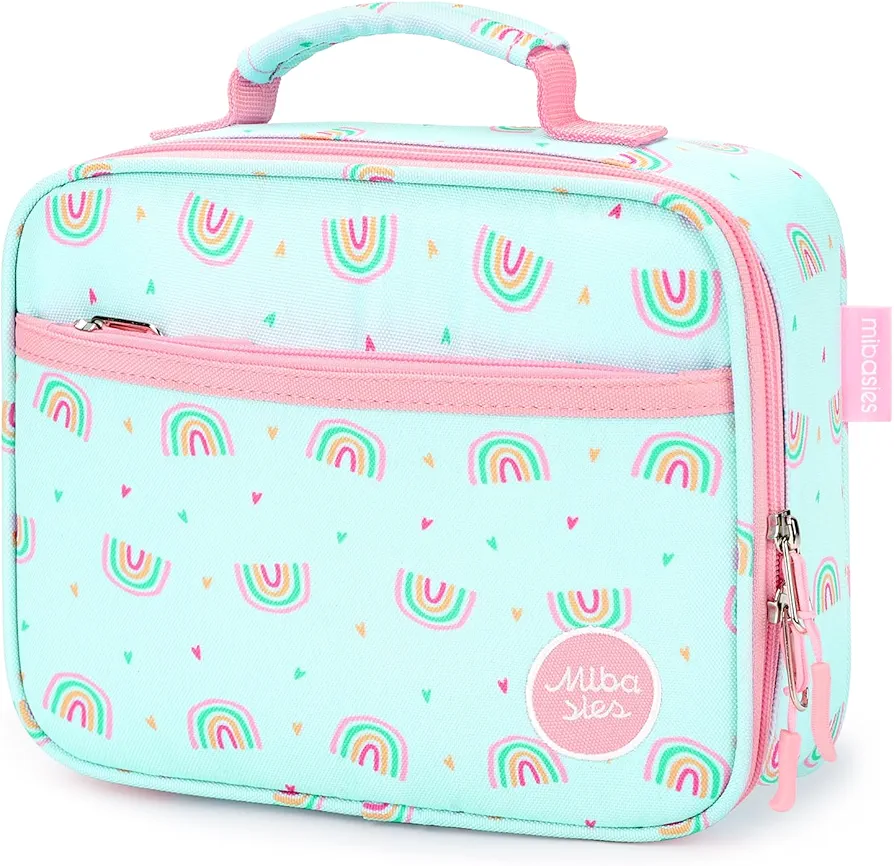 mibasies Kids Lunch Bag for Girls,Toddler Lunch Box Insulated and Reusable Lunch Bag,Rainbow Mint Green