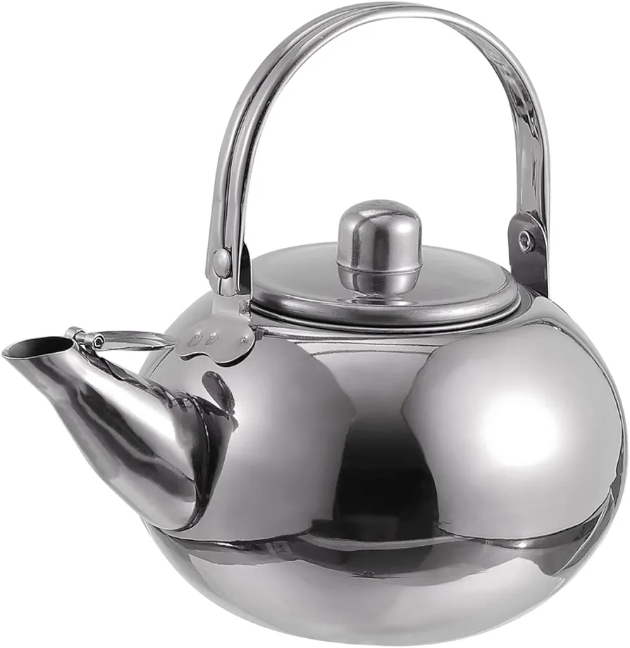 KICHOUSE Stainless Steel Pot Stovetop Water Boiler Large Safe Decorative Teapots Espresso Collapsible Kettle Travel Electric Haden Stove Top Kettle Small Teapot Kettle with Strainer Silver