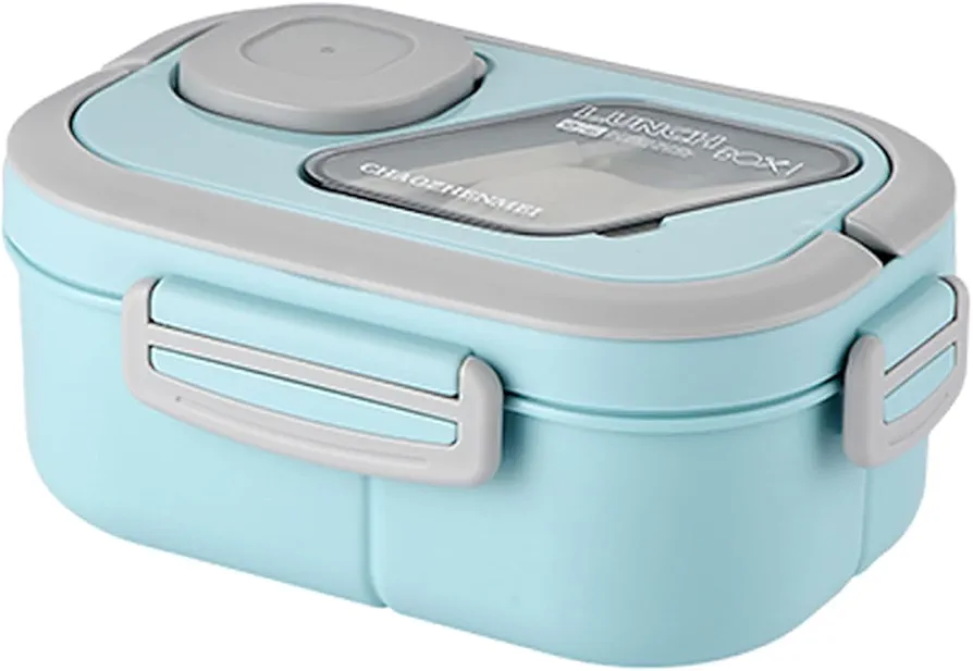 Bento Lunch Box With Tableware, 1200ML Lunch Box-Double layered 6 Compartment Bento Box, Built-in Utensil Set, Leak-Proof(BLUE)