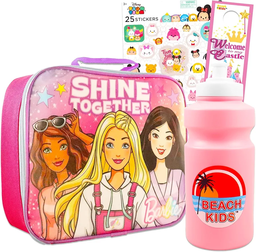 Disney Barbie Lunch Bag for Girls Set - Bundle with Barbie Lunch Box, Stickers, Water Bottle, More | Barbie Lunch Box for Girls, Kids