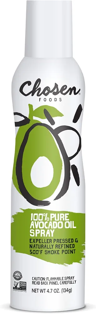 Chosen Foods 100% Pure Avocado Oil Spray 4.7 oz (1 Pack), Non-GMO, 500°F Smoke Point, Propellant-Free, Air Pressure Only for High-Heat Cooking, Baking and Frying