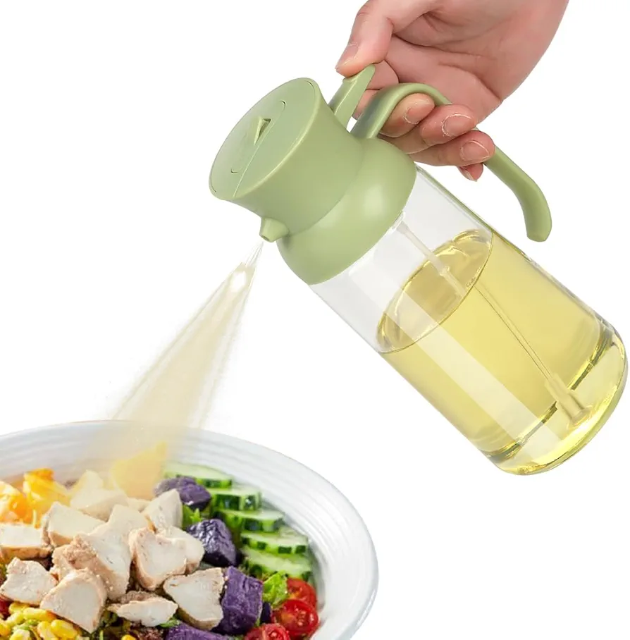 18.6oz/550ml Oil Sprayer for Cooking,Oil Dispenser Bottle,Olive Oil Sprayer, 2 in 1 Oil Spray Bottle, Cooking Oil Sprayer,Glass Oil Sprayer for Air Fryer, Baking, Grilling (Green)