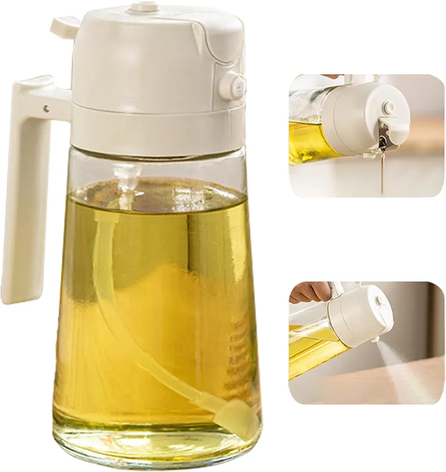2 in 1 Glass Oil Sprayer & Dispenser, 16 oz Olive Oil Dispenser Bottle for Kitchen, 1 PCS Food-grade Spray Oil Dispenser for Cooking, Air Fryer, Baking, Frying, BBQ