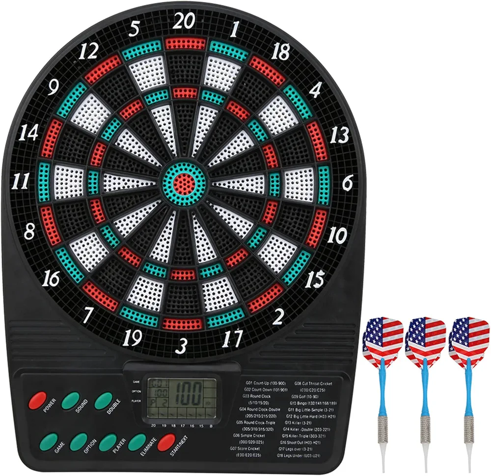 Sports Electronic Dartboard Set, Soft Tip Dart with Automatic Scoring, Standing Board and Cabinet Included, Perfect for Game Room Accessory