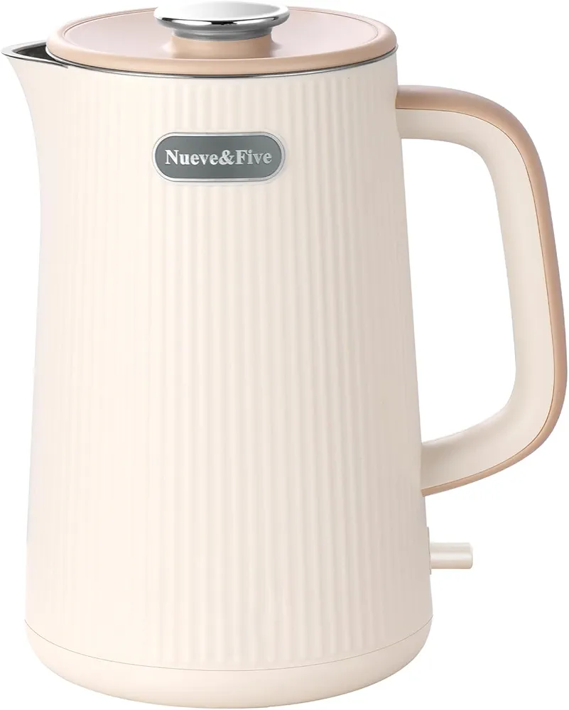 Nueve&Five 1.7L Electric Kettle,Double Wall Electric Tea Kettle,Auto Shut Off,1200W Hot Water Kettle Electric of 304 Stainless Steel-Cream White