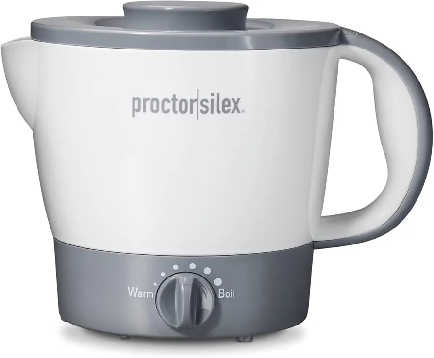 Proctor Silex 32oz Adjustable Temperature Hot Pot Electric Kettle for Tea, Boiling Water, Cooking Noodles and Soup, White