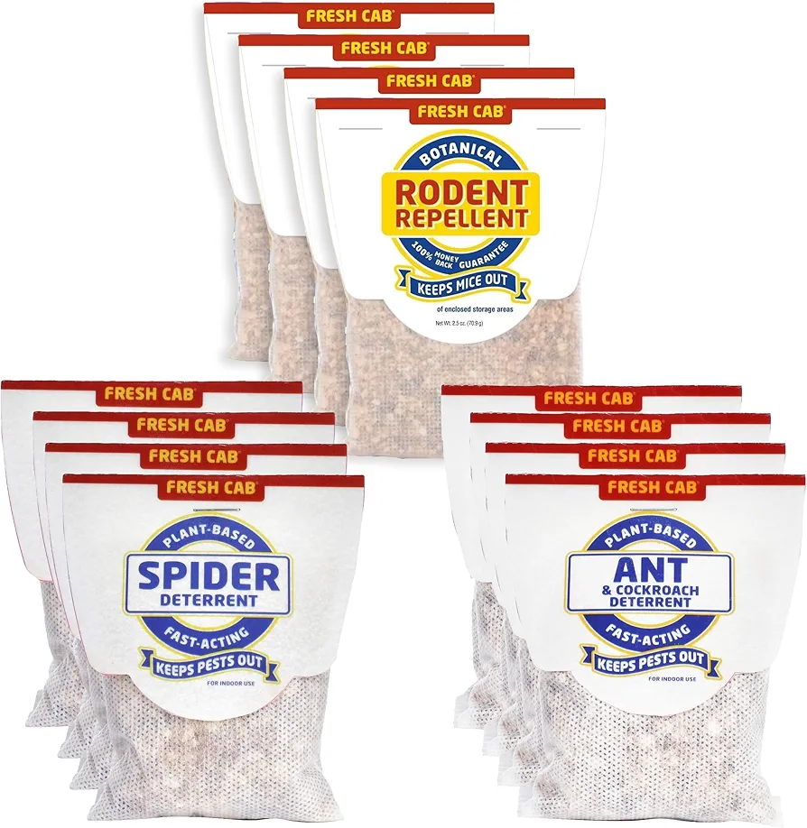 EarthKind Fresh Cab Pest Repellent Bundle - Botanical Pest Control for Use in Basements, Garages, Attics & More - Fresh Cab Rodent (4-Pack), Spider (4-Pack) & Ant & Cockroach (4 Pack)