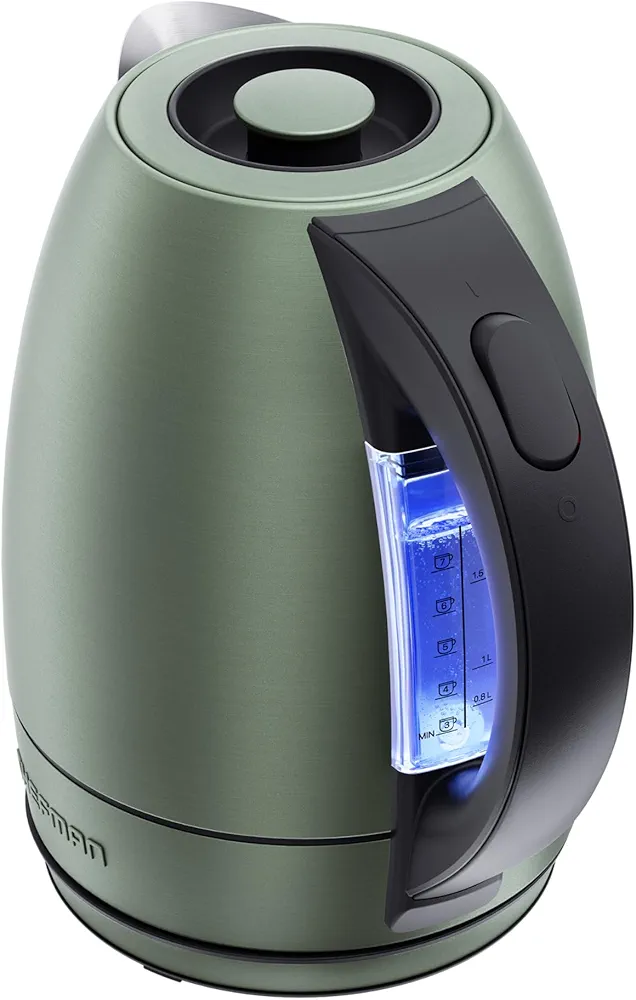 Chefman Electric Kettle, 1.8 Liter Stainless Steel Electric Tea Kettle Water Boiler with Automatic Shutoff, LED Lights, Boil-Dry Protection, Hot Water Electric Kettles for Boiling Water, Green