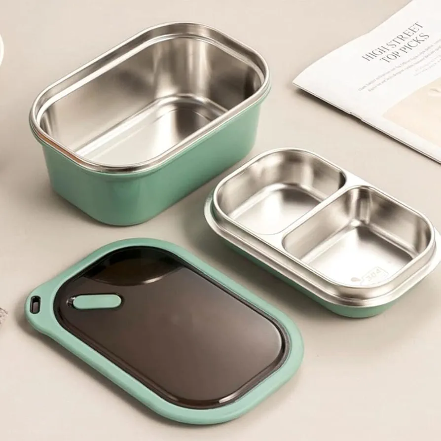 Stainless Steel Bento Box, 1200ml Large Compartment Metal Lunch Containers for Adults, Bento Box Lunch Boxes for Men, Lunch Boxes Container, Sealed Lunch Box with Spoon (green)