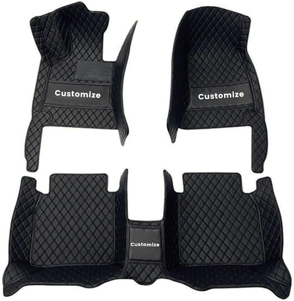 Custom Floor Mats for Cars fit 95% Sedan SUV Sports Car Full Coverage All Weather Men Women Pads Protection Non-Slip Leather Floor Liners (All Black Stitched Stripes)