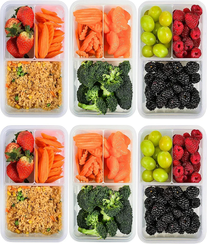 FIT Strong & Healthy Bento Lunch Box & Meal Prep Containers, Food & Snack Storage for Adults & Kids, Microwave, Freezer, & Dishwasher Safe, Reusable, Airtight Lid, Removable Compartments, 39oz, 6 Pack