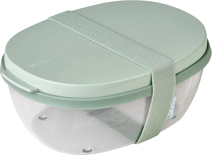 Mepal – Salad Box Ellipse – Salad Lunch Box With Several Compartments - Bento Box for Salads On The Go - Healthy Lunch & Lifestyle - 1300 ml + 600 ml - Nordic Sage