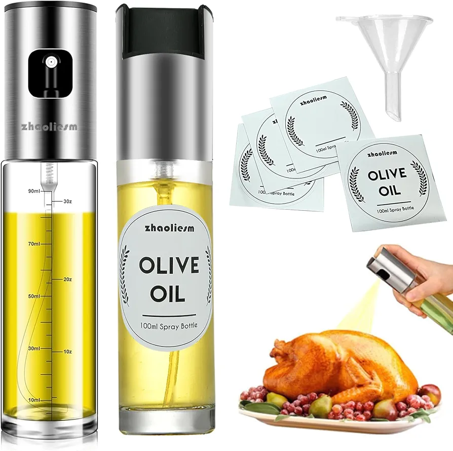 Oil Sprayer for Cooking, Olive Oil Sprayer Mister with Scale, 100ml Olive Oil Spray Bottle, Air Fryer Vegetable Vinegar Oil Portable Mini Kitchen Gadgets for Baking, Salad, Grilling, BBQ, Roasting