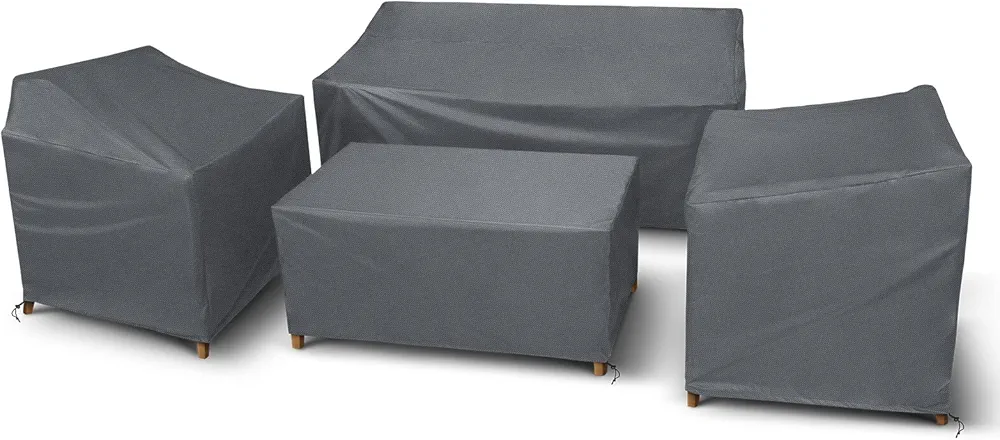 Outdoor Furniture Cover Waterproof, STARTWO 4 Piece Patio Furniture Covers Set, Heavy Duty Lawn Patio Covers for 1xSofa Cover, 2xChair Covers, 1xCoffee Table Cover with Windproof Buckle Strap, Grey