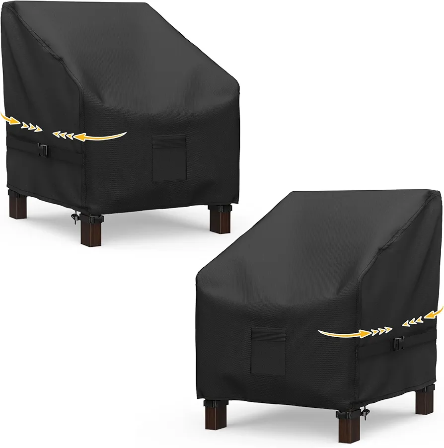 Outdoor Chair Covers For Patio Furniture Waterproof, Gorpche Patio Chairs Covers with Fastener Windproof Buckle Straps, Heavy Duty Lawn Outdoor Furniture Covers fits up to 31 x 33 x 36 inches(2 Pack)