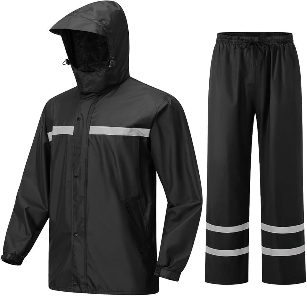Mens Rain Suits with Air Vents Reflective Waterproof Rain Gear Breathable Jacket Pants for Work Golf Fishing Hiking