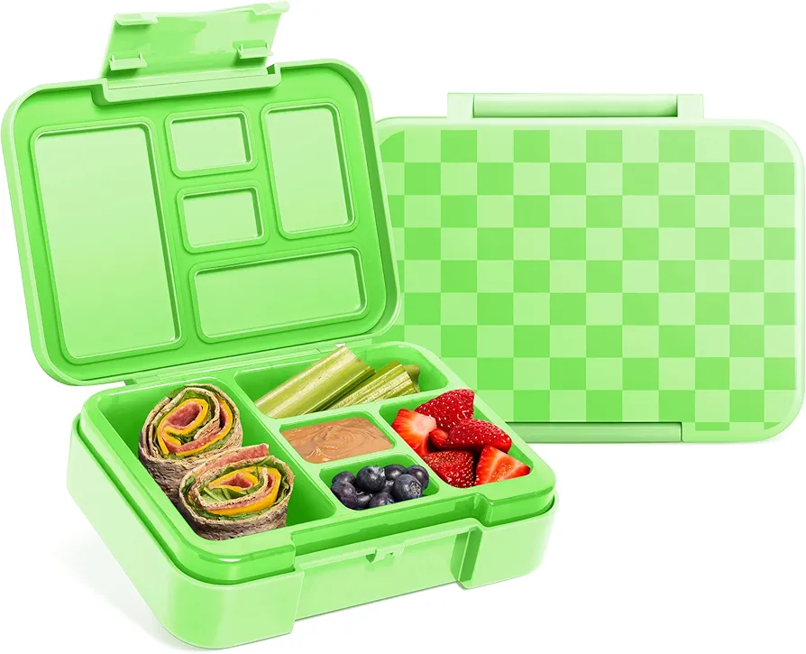 Simple Modern Bento Lunch Box for Kids | BPA Free, Leakproof, Dishwasher Safe | Lunch Container for Girls and Boys, Toddlers | Porter Collection | 5 Compartments | Lime Checkmate