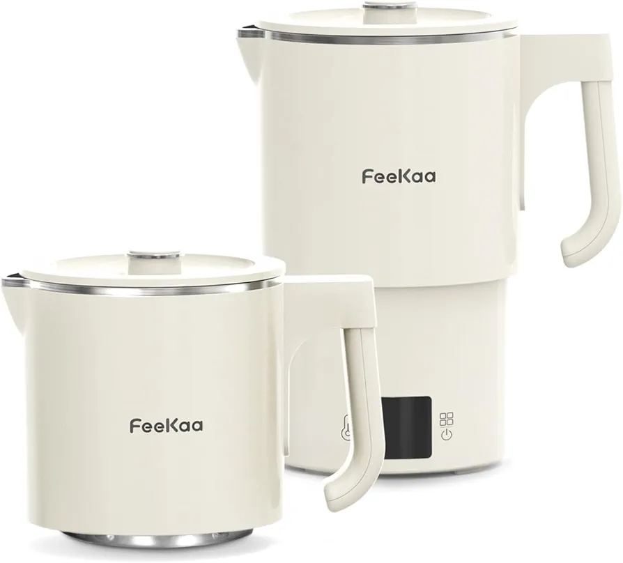FeeKaa Travel Electric Kettle, Portable Foldable Kettle, 304 Stainless Steel, Small Electric Kettle for Boiling Water with Temperature Control, Tea Kettle for Coffee & Tea, Home & Outdoor, 600ml 600W