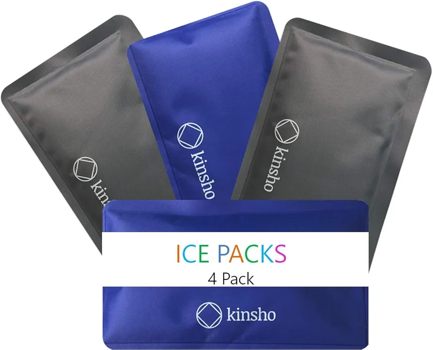 Ice Packs for Lunch Box Bag and Bento Boxes, 4 Pack Set, Reusable and Refreezable Soft Slim Pouches for Kids Boys Adults, Travel, School, Work, Camping, Long Lasting Cold, Flexible | Blue Grey…