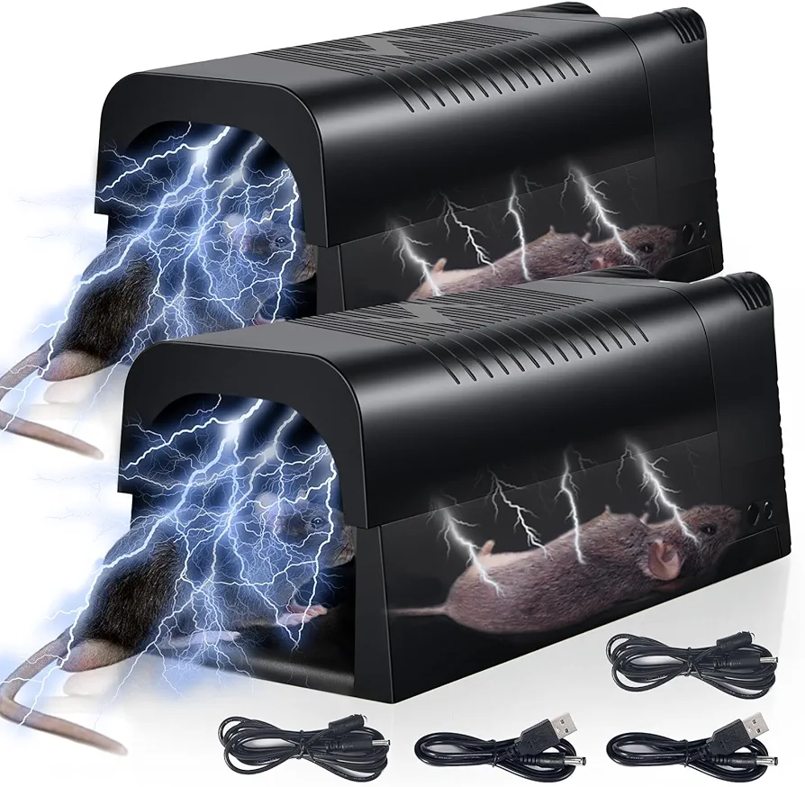 2 Pack Upgraded Electric Mouse Trap Zapper,Electric Mice Traps for House Indoor Kill,Effective Electric Rat Traps Outdoor,Reusable and No Touch Rodent Control for Home Apartment Attic Garage Use