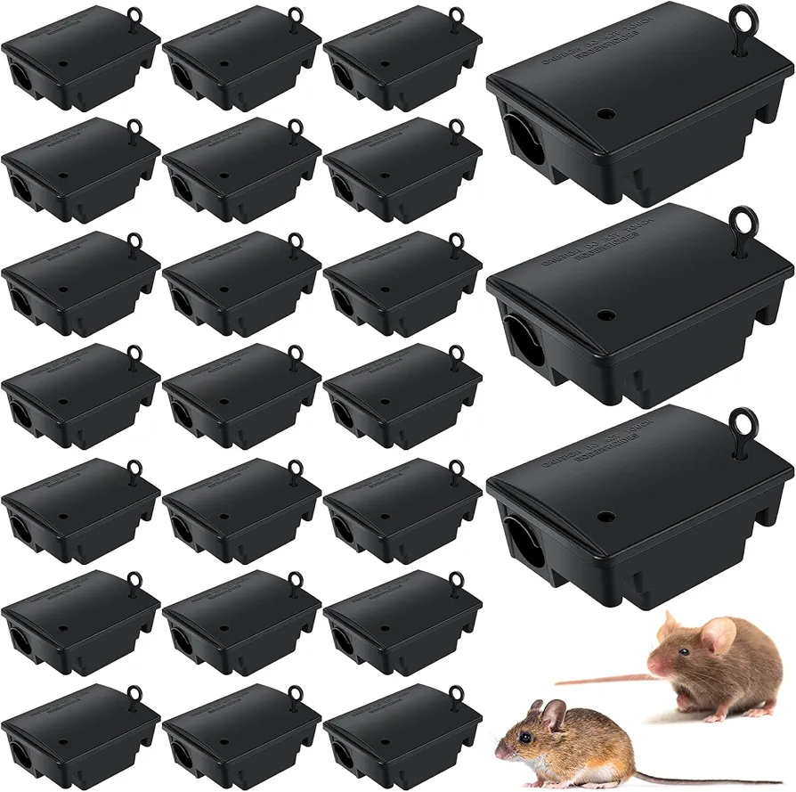 Qualirey 24 Packs Rat Bait Station Outdoor Rodent Rat Traps with Key Rodent Traps Box Mouse Bait Station Eliminating Rats Fast Keeping Pets and Children Safe Indoor Outdoor, Bait Not Included