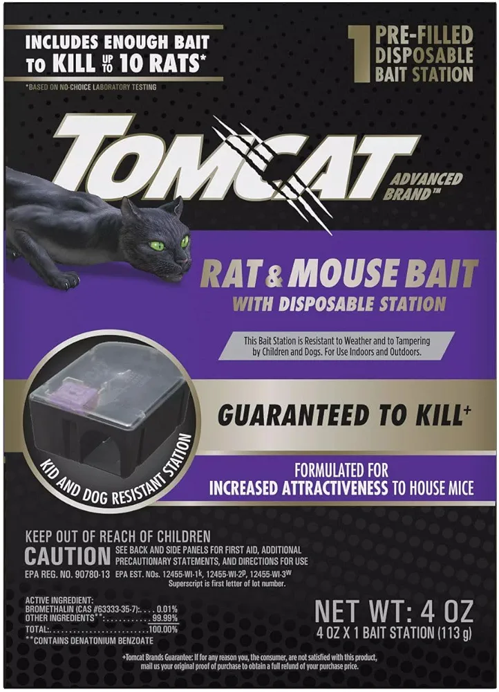 Tomcat Advanced Brand Rat & Mouse Bait with Disposable Station, Indoor and Outdoor Use, 1 Pre-Filled Ready-to-Use Station