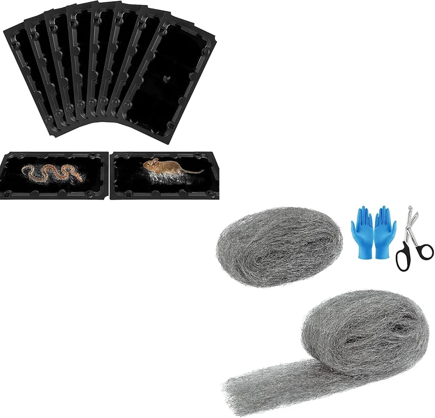 8 Pack Sticky Mouse Trap Rat Traps Indoor, Peanut Taste Pheromone Mouse Traps Indoor for Home and Steel Wool Mice Control 4'' * 21' Total Rodent Control Fill Fabric Bundle