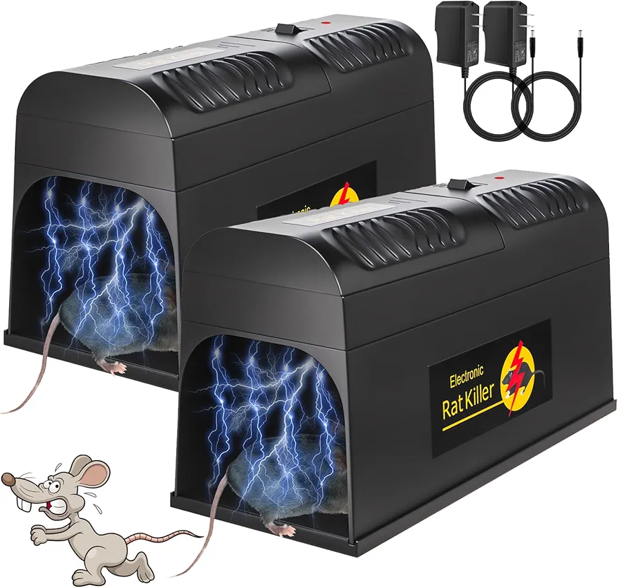 Electric Mouse Trap Zapper Powerful Rat Traps Indoor for Homes with Anti-Escape Door, Effective & Reusable Humane Rodent Zapper Electric Shock Killer for Home,Garage,Bedroom (2)