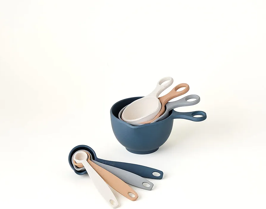 Bamboozle - Measuring Cups & Spoons, 8-Piece Dry or Liquid Cooking Set, Sustainable Bamboo Fiber (Mixed Neutrals)