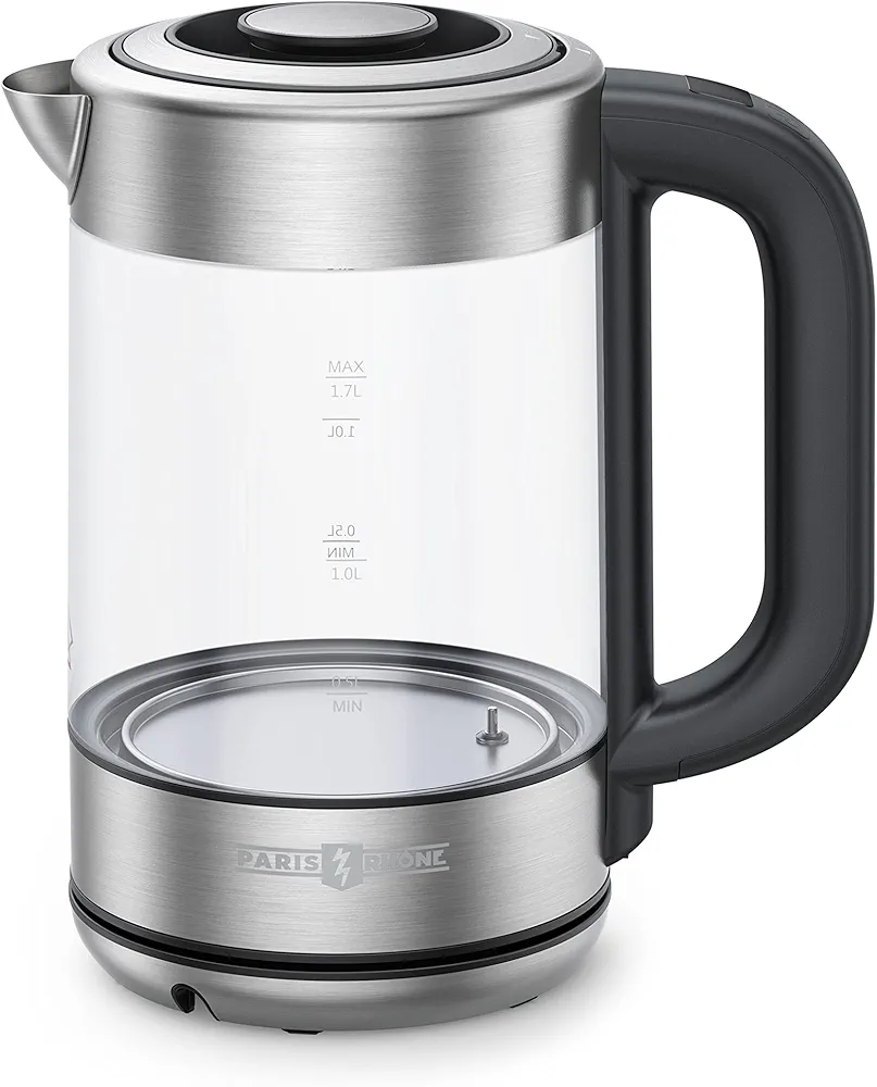 Electric Kettle,Tea Kettle Temperature Control with 6 Temperature Settings,Paris Rhône1.7L Glass&Stainless Steel Heater,Touch Control,LED Screen,Keep Warm Mode,Boil-Dry Protection,for Milk,Tea,Coffee