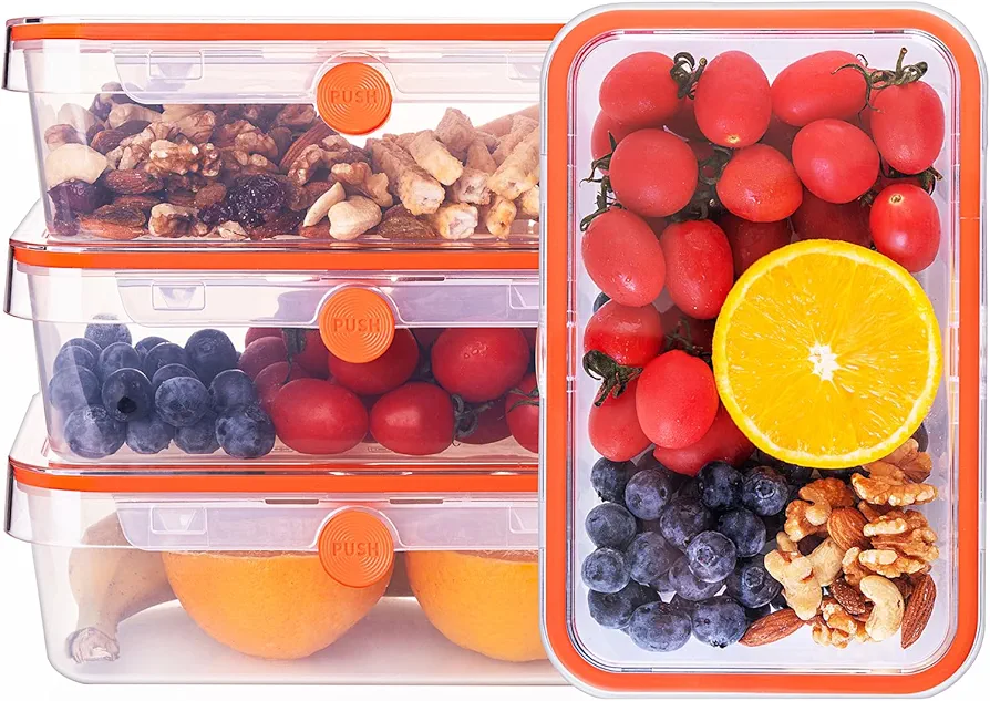 Bento Box Containers with Lids Airtight (4 Lids &4 Containers) - Leakproof Meal-Prep Adult Lunch box Containers for Kitchen Storage Reusable Plastic Microwave/Dishwasher Safe Orange
