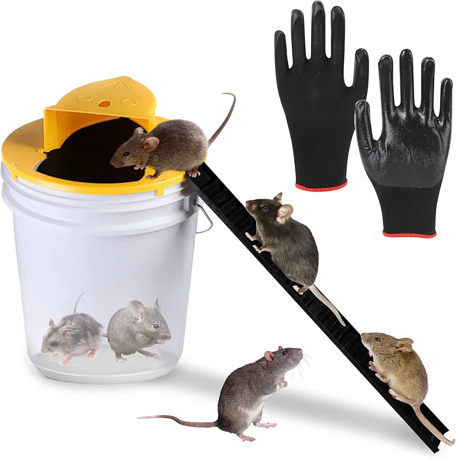 Mouse Trap Bucket Flip Lid, Bucket lid Mouse Rat Traps, Humane Mouse Trap Indoor Outdoor, Multi Catch and Auto Reset, 5 Gallon Bucket, Mouse Rats Trap Bucket Lid Slide in Bucket, with Gloves
