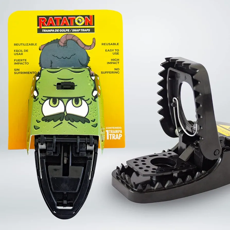 mousetrap indoor and outdoor use kills immediately without making the rat suffer without poison or chemicals, it is reusable and contactless. With powerful spring that impacts strongly. 6 pack