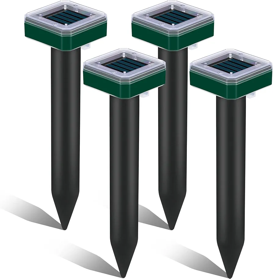 Mole Repellent for Lawns 4 Pack Snake Repellent for Yard Solar Gopher Trap Groundhog Vole Repellent Ultrasonic Spike Outdoor Waterproof Sonic Chipmunk Rodent Garden Burrowing Animals Deterrent Stake