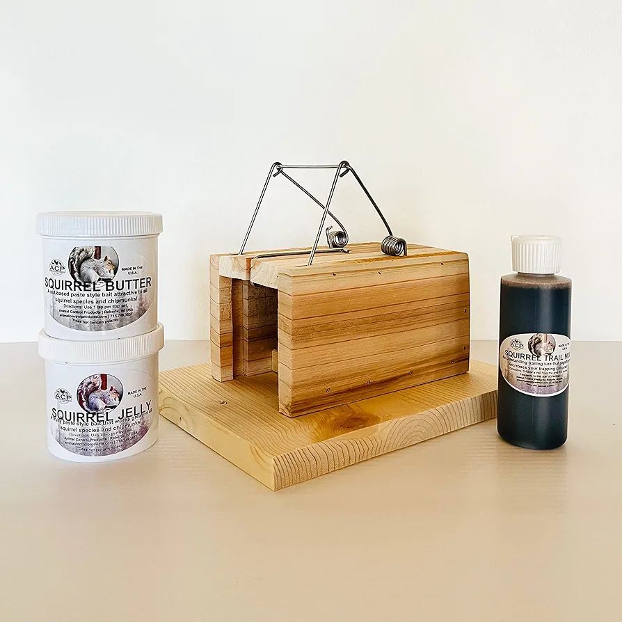 Squirrel Trapping Starter Kit | All You Need to Get Rid of Squirrel Chipmunk Removal in Home Bird Feeder Attic Yard | Little Killer Choker Style Trap + Squirrel Butter + Jelly + Trail Mix Baits