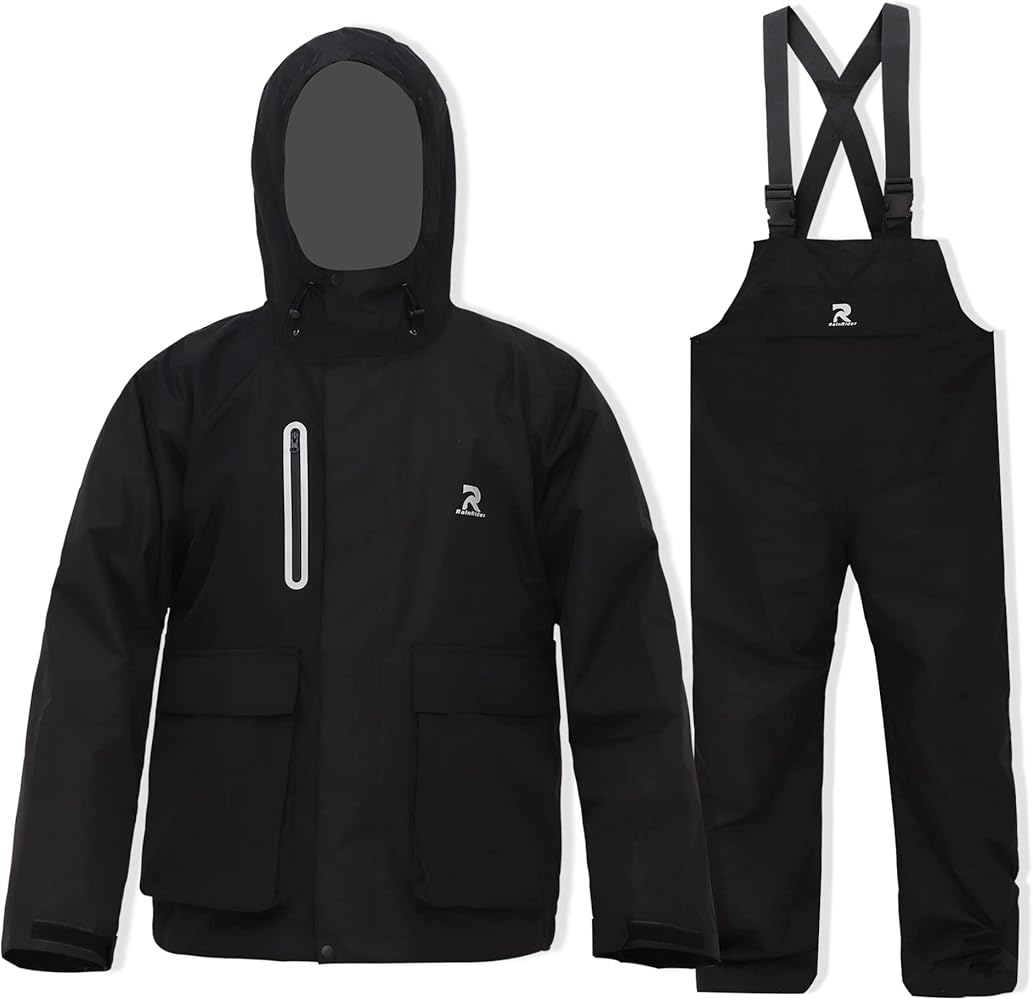 Rain Suits for Men Women Waterproof Rain Gear Jacket with Bib Pants Foul Weather Gear for Fishing Sailing