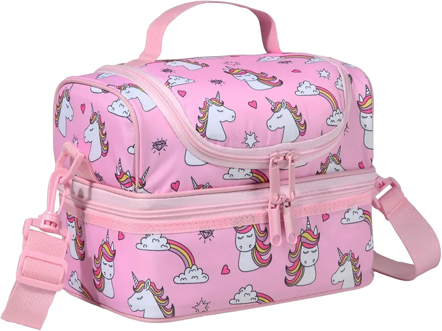 Unicorn Lunch Bag for Girls, ChaseChic Kids Insulated Lunch Box for Boys Girls Lightweight Lunch Organizer Leak-Proof Cooler Bag with Dual Compartment and Detachable Adjustable Shoulder Strap