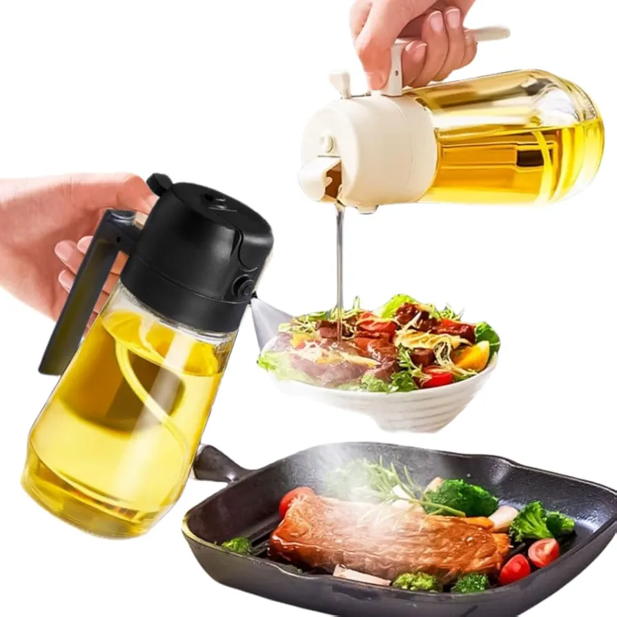 1PCS Oil Dispenser for Kitchen BLACK– 2 in 1 Oil Dispenser and Oil Sprayer, 16oz/470ml Glass Oil Bottle Spray and Pour, Kitchen Oil Mister for Air Fryer, Salad, Frying, BBQ Accessories
