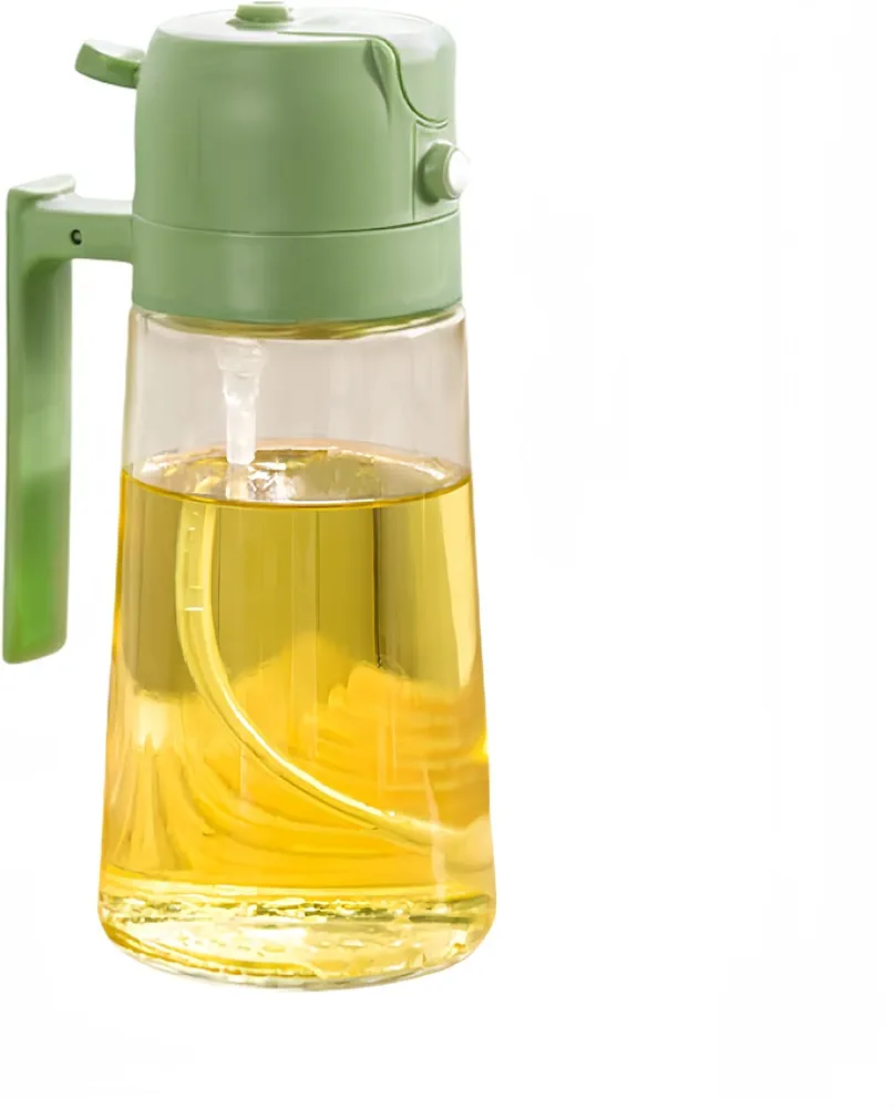 2-in-1 Oil Sprayer for Cooking,Olive Oil Dispenser Bottle for Kitchen,Olive Oil Dispenser,16oz/470ml Glass Oil Spray Bottle with Pourer, for Air Fryer, Salad, Frying, BBQ (green)