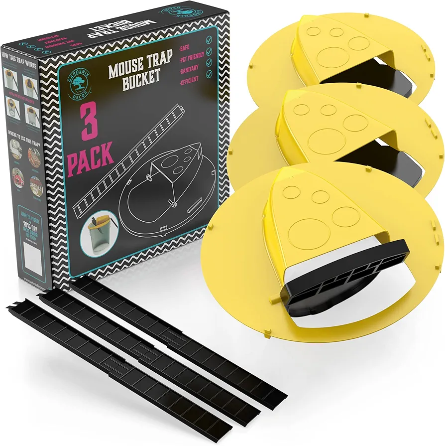 Mouse Trap Bucket- 5 Gallon Bucket Lid Mouse Rat Trap 3 Pack - Automatic Reset Flip and Slide Mouse Trap - Humane Mouse Rat Traps for Indoor Outdoor Use - Reusable Mouse Trap