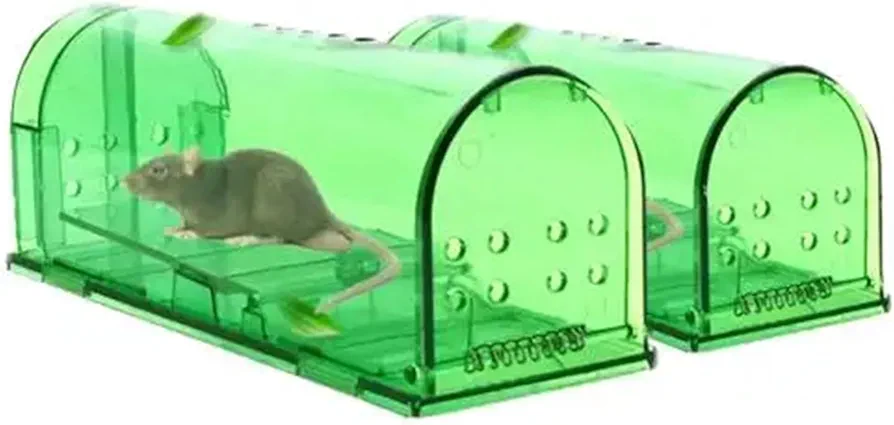 Rat Traps,Automatic Continuous Circulation mousetr 2Pcs Transparent Reusable Mouse Small Animals Cage Mouse Mousetrap (Color : Green)