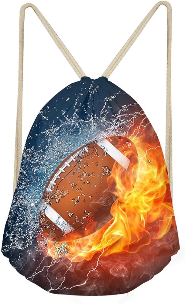 Drawstring Sports Backpack Gym Sack Swimming Sackpack Football Rugby Pattern Dance Pouch for Kids Boys Girls