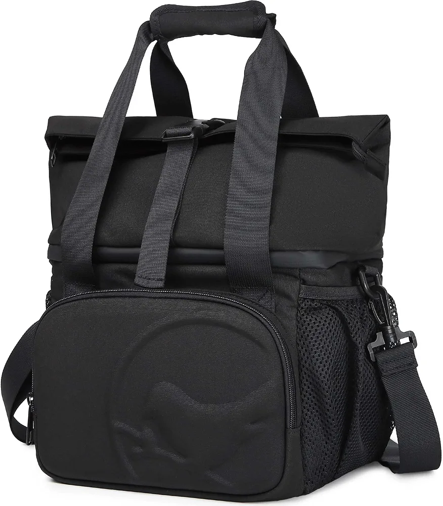 SUNNY BIRD 14L Large Insulated Lunch Bag, Leakproof and Dual Compartment Lunch Cooler Box for Women Adult and Men, Fits 21 Cans (Black 01)